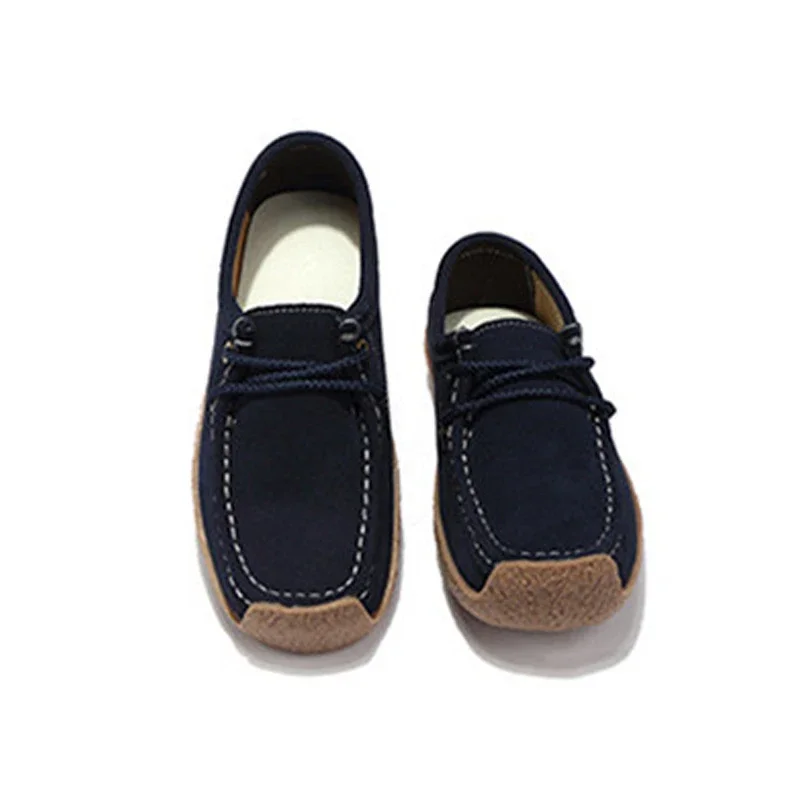 BEYARNE Brand Women Genuine Leather Flat Shoes Lace up Sneakers Autumn Oxford Shoes Female Loafers Casual Suede Flats Stitching women shoes
