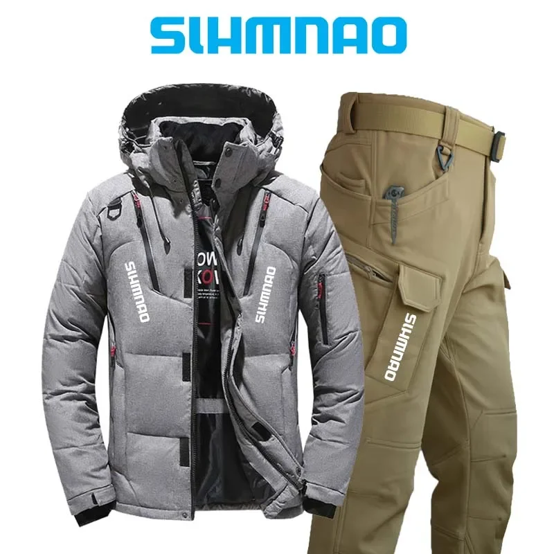 الشتاء الرجال سترة تسلق الجبال يندبروف ومقاوم للماء هوديي مجموعة أوزة ريشة الدافئة في الهواء الطلق الصيد والمشي لمسافات طويلة والتخييم Ja