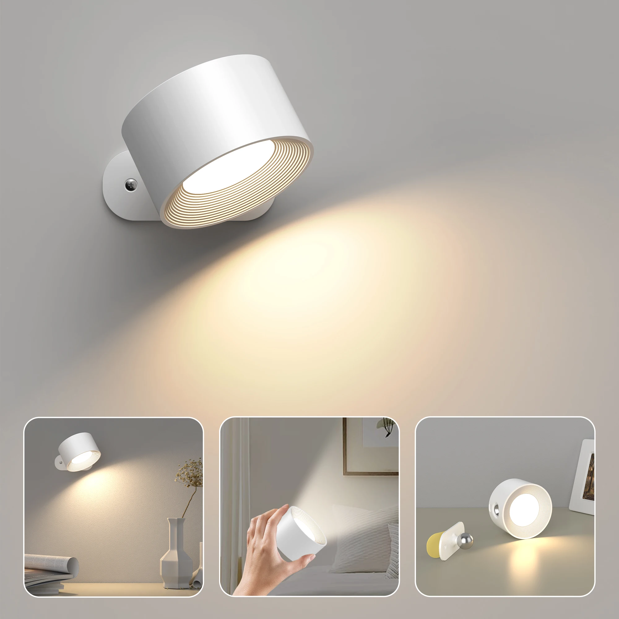 LED Wall Sconces light, 3 Brightness Levels 3 Color Modes Wall Lights, 2000mAh Battery Operated 360° Rotatable Touch Control
