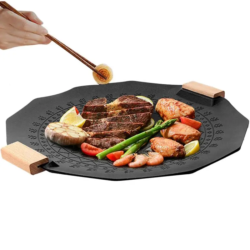 

Grill Pan For Stove Non-stick Grill Circular Smokeless Six Pointed Star 1-piece Die-casting Maifan Coated Appearance 13.78inch