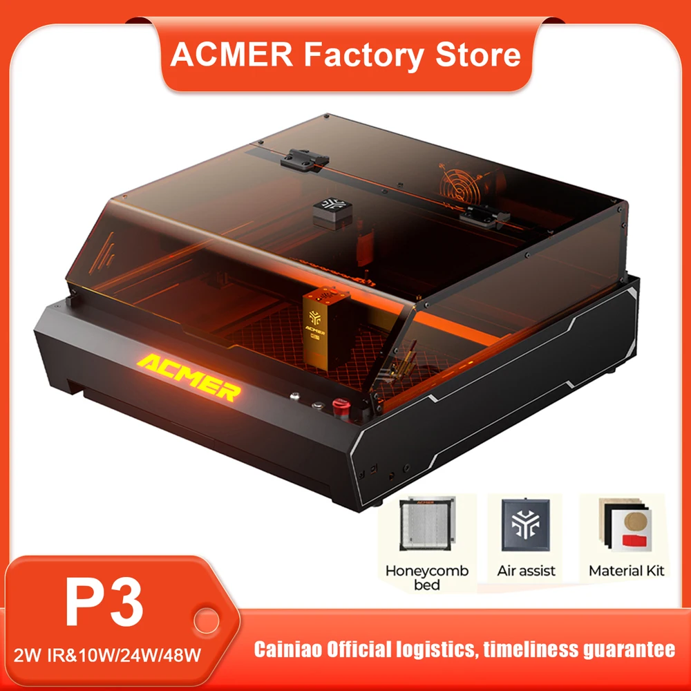 ACMER Laser Engraver P3 48W 24W 10W+IR 2W with Camera Air Assist System Powerful Laser Engraving Cutting Machine for Metal Wood