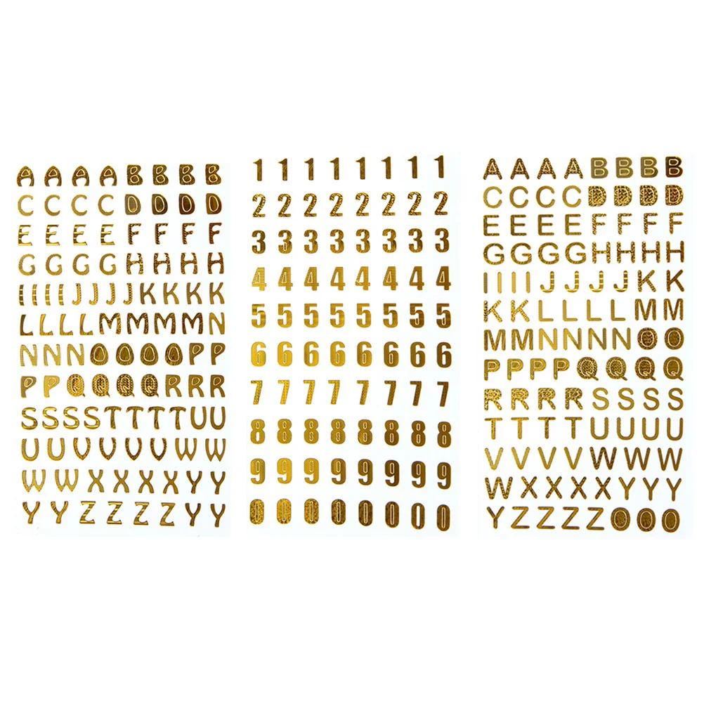 

3 Sheets Stickers Hot Stamping English Letters Numbers Notebook Decorative Adhesive Decals for Scrapbook Crafting Laptop