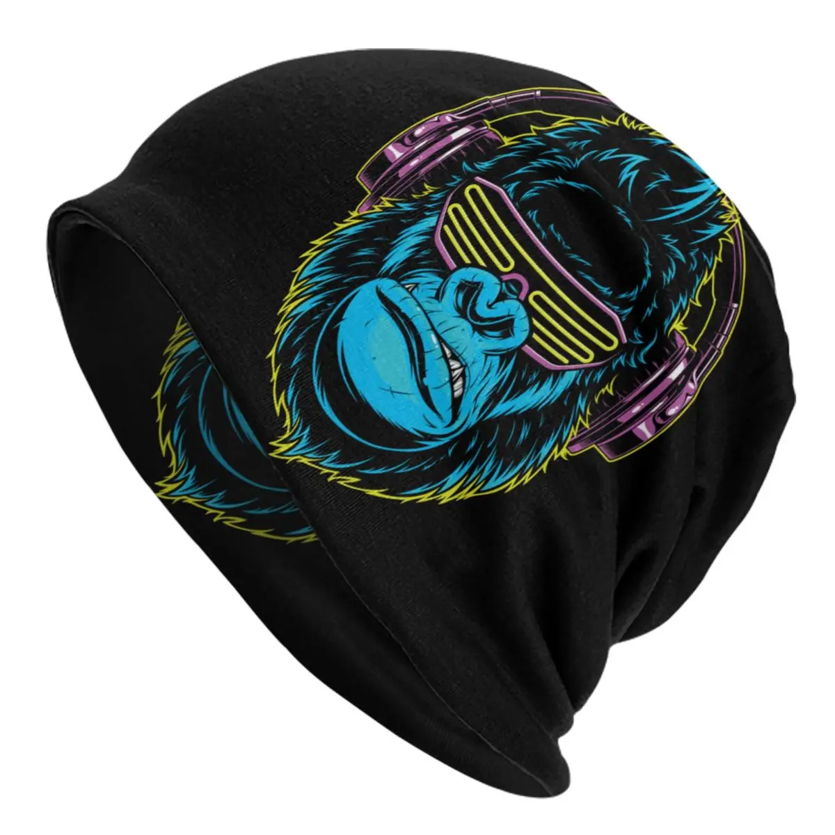 Monkey Dj Gorilla Cappelli Con Cofano Cappello Lavorato A Maglia Cool Outdoor Animal Skullies Berretti Cappelli Unisex Warm Dual-Use Cap