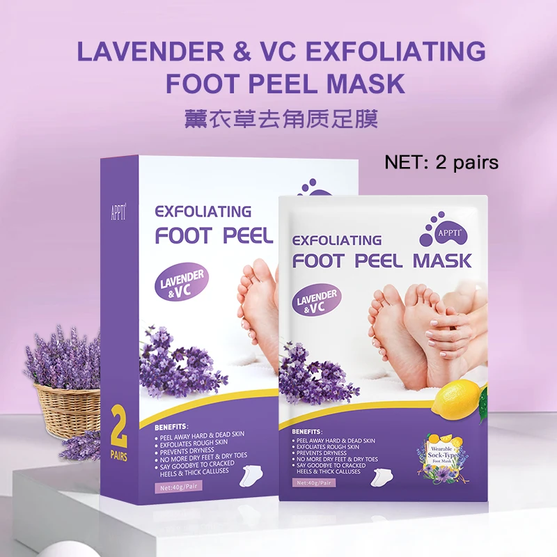 2 Pairs APPTI Lavender Exfoliating Foot Mask Feet Peeling Masks Foot SPA Pedicure Socks Moisturizing Remove Dead Skin Foot Care