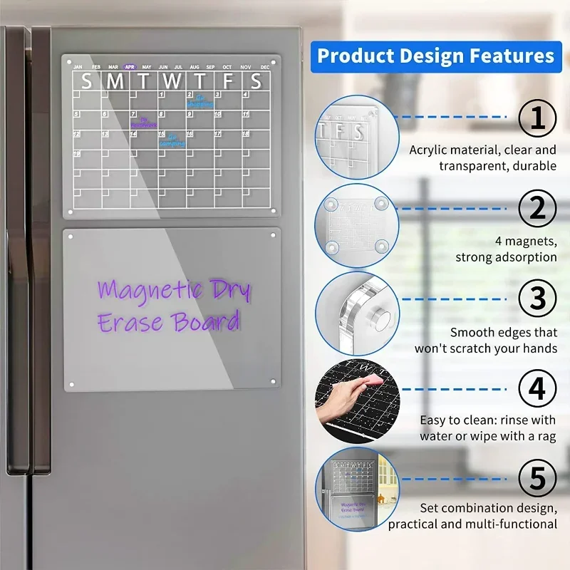 Fridge Magnet Sticker Clear Acrylic Calendar Weekly Planner Magnetic Schedule Reusable Board Fridge Message Menu Gadgets magnetic sticker