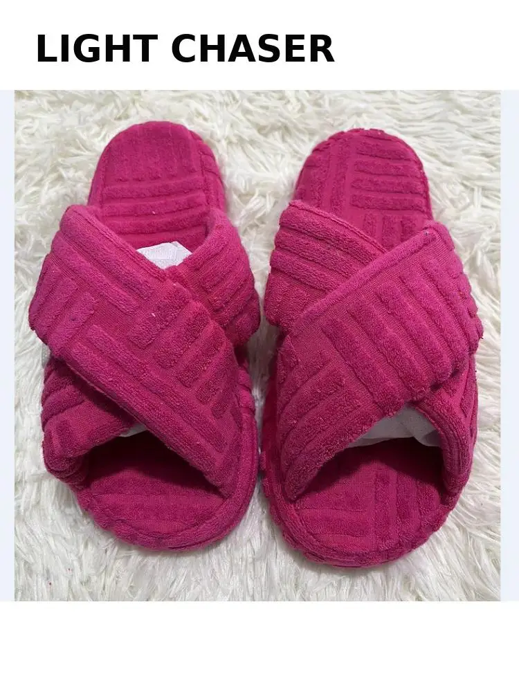Thick Bottom Hair Slippers Women's Autumn Winter New Embossed One Word Cotton Slippers Large Size Flat Bottom Women's Slippers