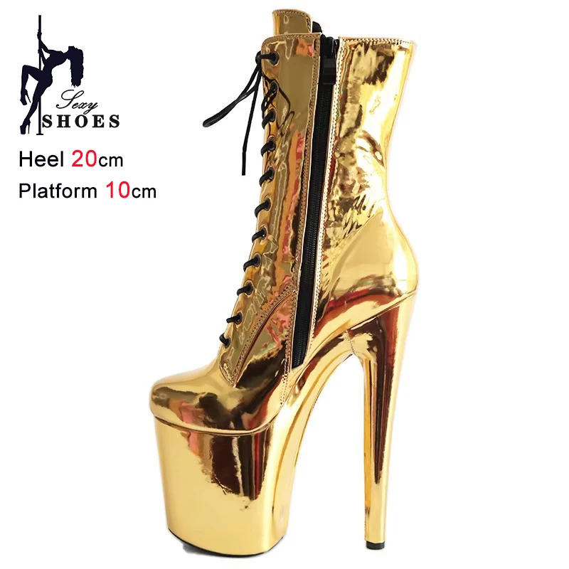 Women's Boots Dazzling Laser 20cm/8Inch Pole Dance Stripper Heels Exotic Dancer Ankle Boots Sexy Super High Platform Ladies Shoe