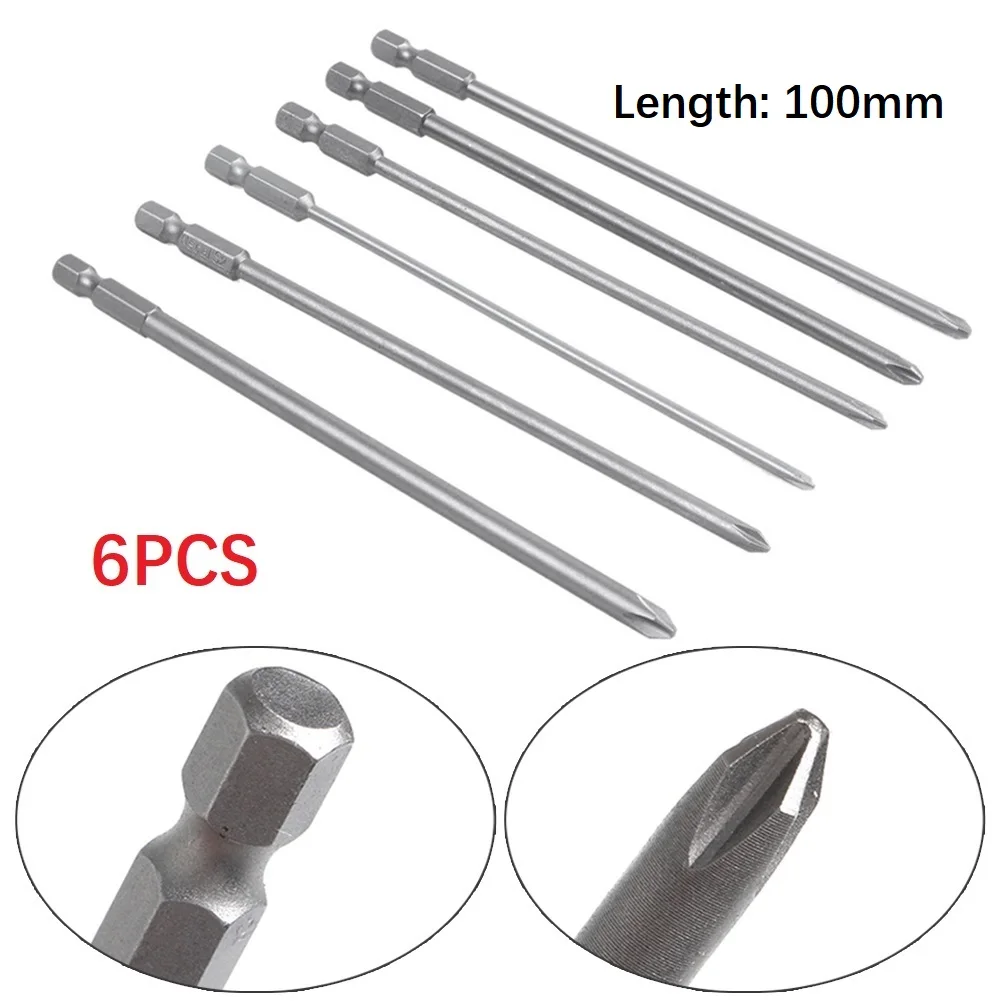 

For Household Screws Screwdriver Bit Home Shank 1/4inch 100mm Long 6Pcs/Set Magnetic Bits Magnetic Hex Nutdrivers