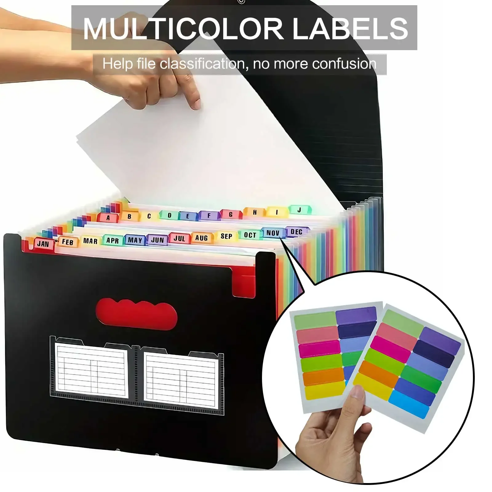 Organizzatore per documenti a fisarmonica con 13 griglie e 25 scomparti, chiusura a tre lati con alette, resistente e impermeabile, ideale per ufficio._voghion.com