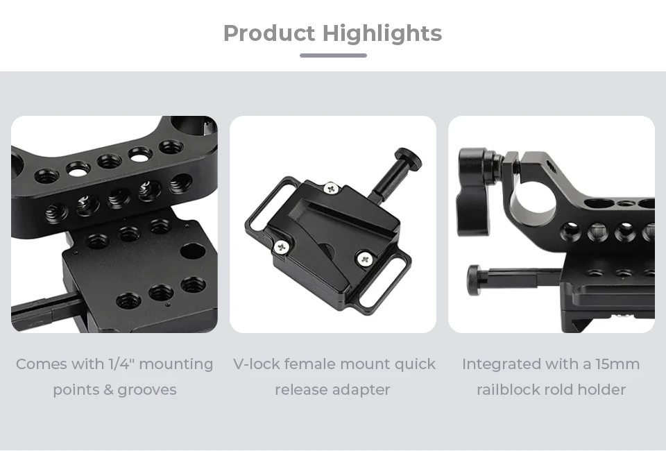 Universal V-Lock Female Quick Release Adapter With Standard 15mm Railblock Rod H