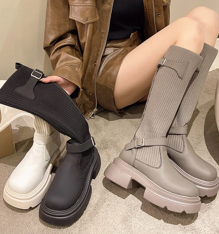 

Женские резиновые сапоги, зимняя обувь, Осенняя обувь, женские сапоги, привлекательные сапоги до бедра на высоком каблуке, привлекательные сапоги с круглым носком, женская кожаная обувь 2023