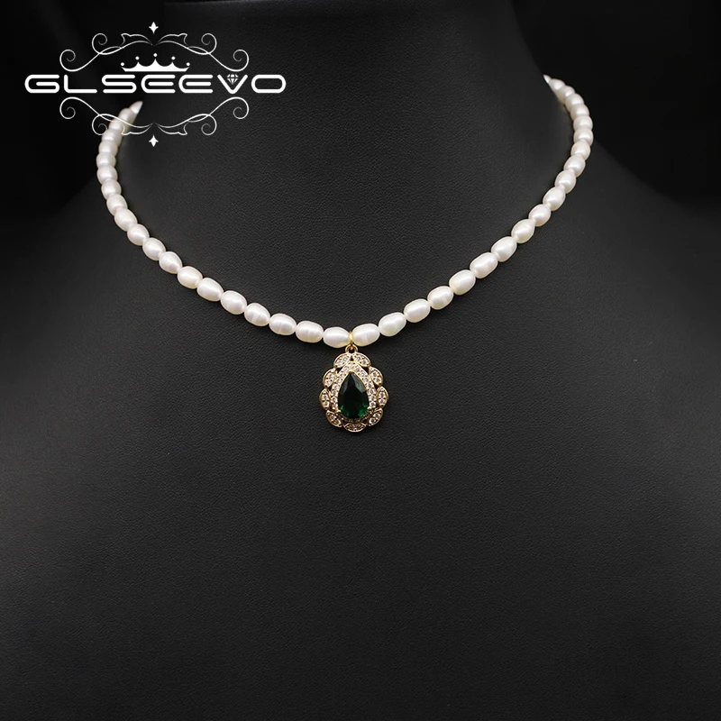 Collier Sautoir En Forme De Goutte Avec Zircon Et émeraude - Alliage, Style Luxe Abordable, Neuf Avec étiquettes