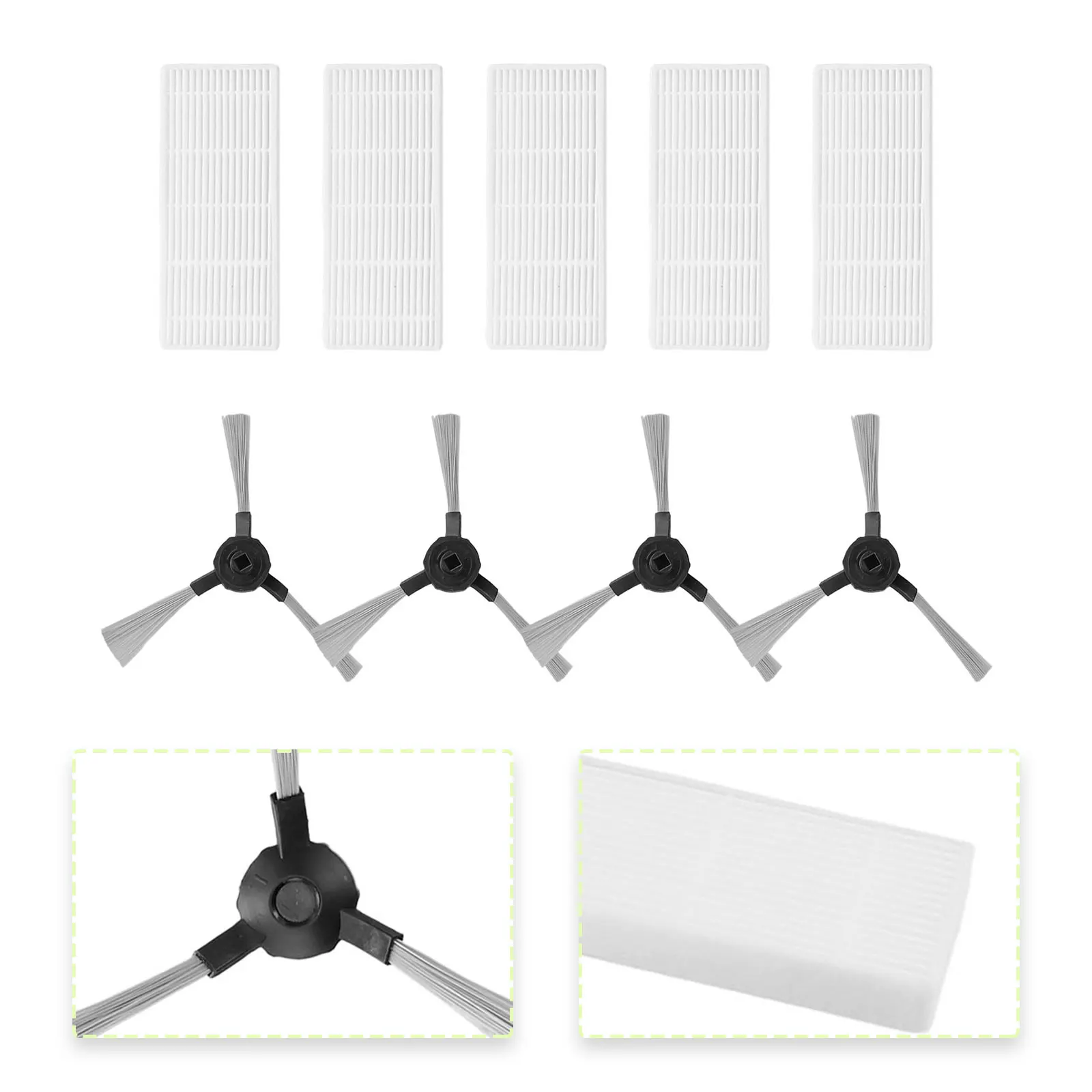 

4PCS Side Brush + 5Pcs Filter For VR 102/VR 201 Vacuum Cleaner Accessories Replacement Spare Parts Kit