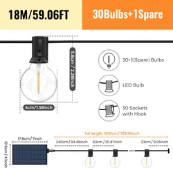 Solar-Powered Outdoor Patio Lights with LED Shatterproof Bulbs - Weatherproof Hanging Illumination (18m 31leds)