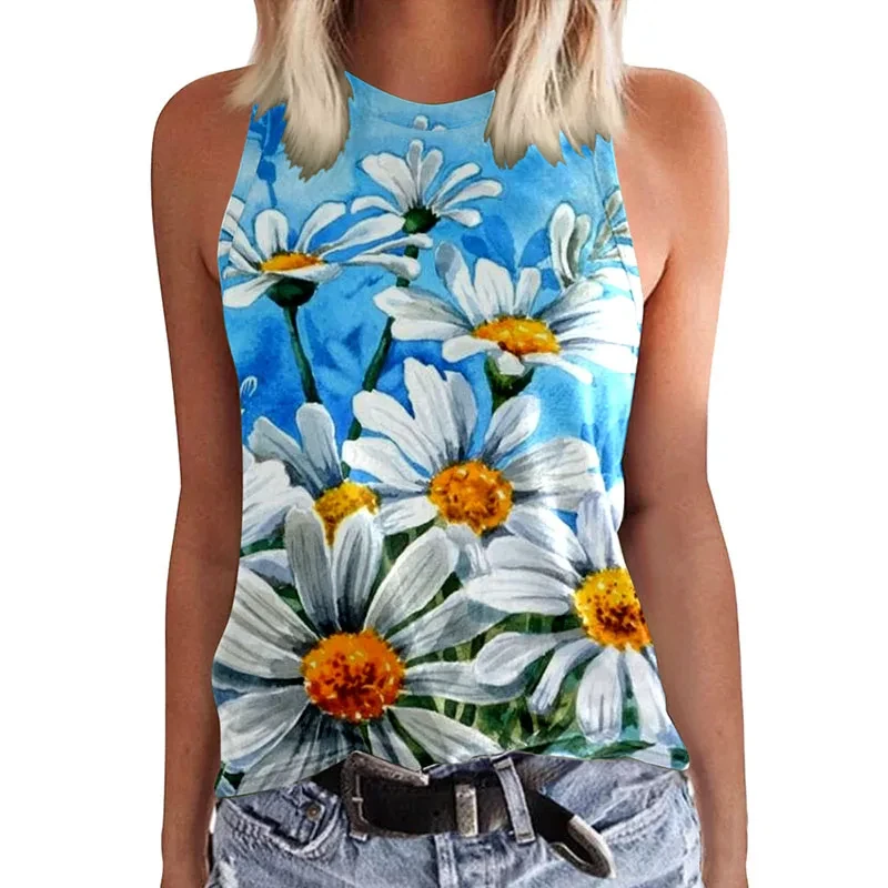 

Sunflower Floral Dandelion 3D Print Tank Tops Women Streetwear Tops Oversized Vest Off Shoulder Sleeveless Woman Sexy Clothing
