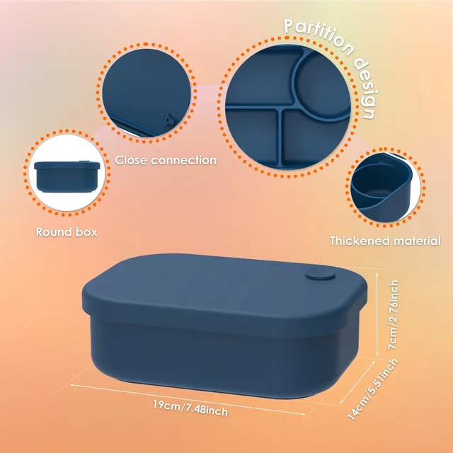 Boîte à Bento en Silicone de 500ml, récipient de stockage des aliments Portable, boîte de repas de voyage étanche avec 4 compartiments, coffre-fort pour micro-ondes pour la maison 4