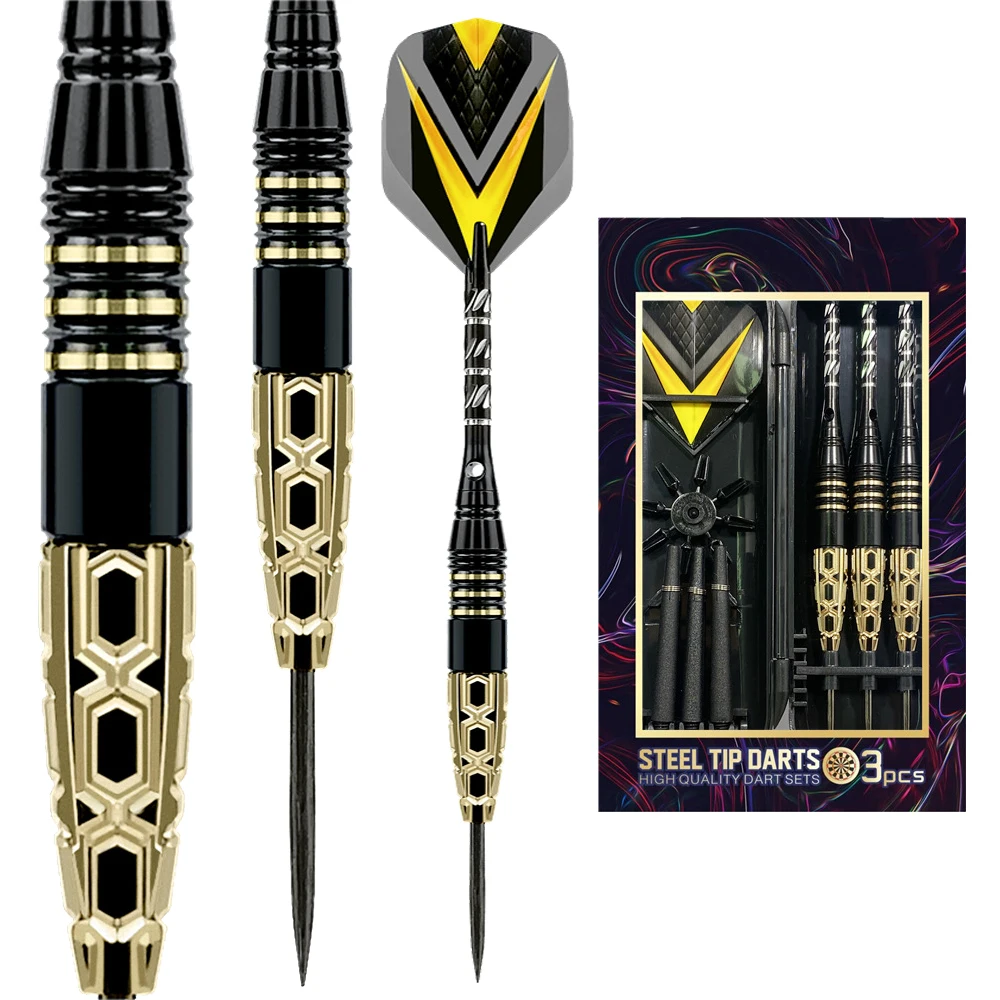 3 Pcs Professional Dart Set 22g Metal Tip Precision Engraved Brass Barrel with Extra Nylon Shaft Protector Dart Case