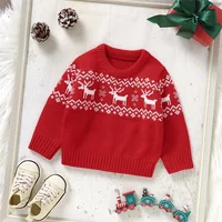 Toddler Kids Baby Boys Girls Autumn Winter Christmas Sweaters Crewneck Santa/Elk Embroidery Pullover Knitwear Jumpers Tops 3