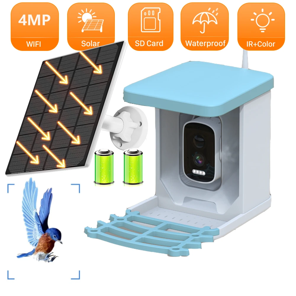 

Умная кормушка для птиц с камерой, на солнечной батарее, с ночным видением