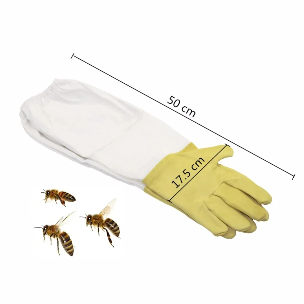 1Pair Breathable Beekeeping Gloves Soft Hand Straight Thumb Long Sleeves Sheepskin and Ventilation Fabric Apiculture Gloves 50cm