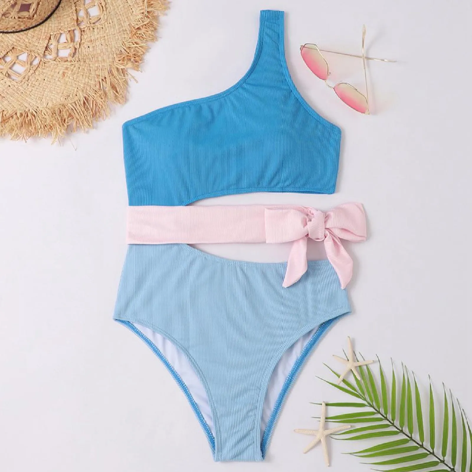 Bañador Sexy de un hombro para mujer, traje de baño de una pieza con cordones, Monokini para playa