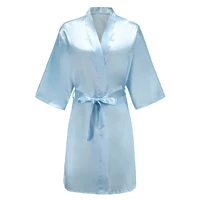 Light Blue Women's Satin Robe Short Kimono for Bride & Bridesmaid With White Letter, Wedding Party Robes - Image 6