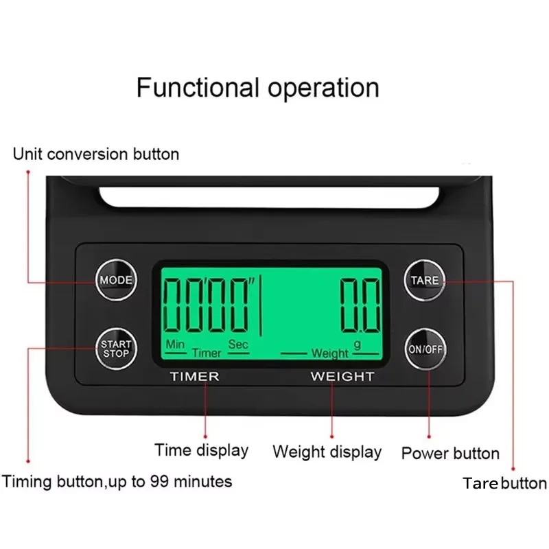 LCD Display ABS 5kg 0.1g Digital Coffee Scale With Timer