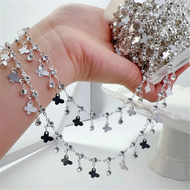 10 Meters New Retro No Fade Crystal Butterfly Beads Link Chains for DIY Bracelet Necklace Garment Jewelry Findings Accessories