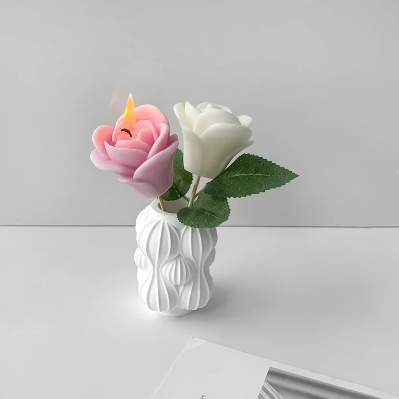 장미 향 촛불 실리콘 몰드 꽃 수제 비누 아로마 테라피 제작, DIY 낙하 석고, 3D 촛불 제작 도구