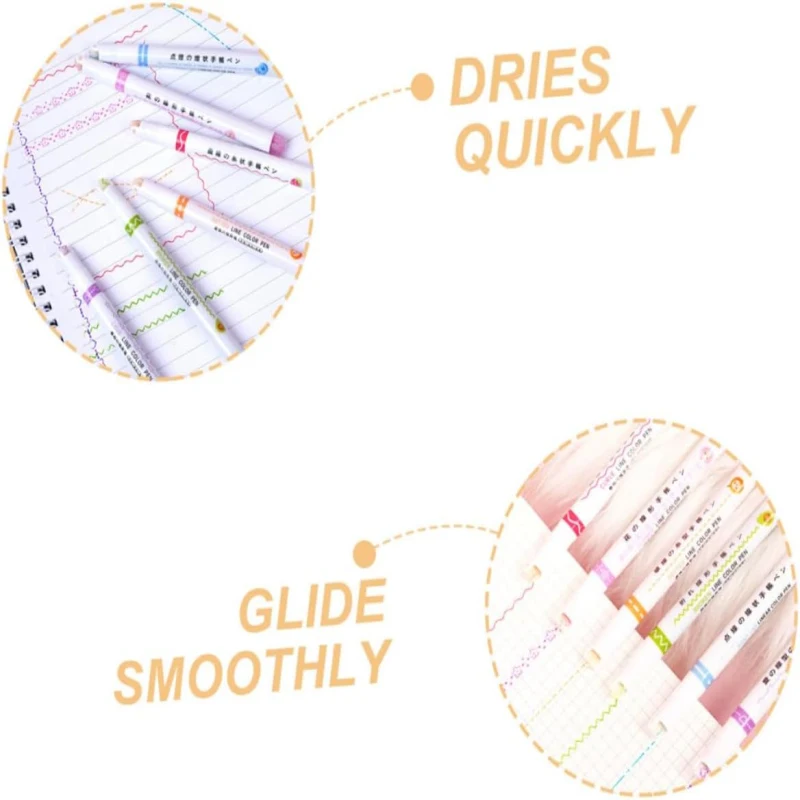 6 Pcs Linear Highlighter Pens Colored Highlighters Fancy Markers Highlighter Pens Pattern Contour Pens, For Office Stationery