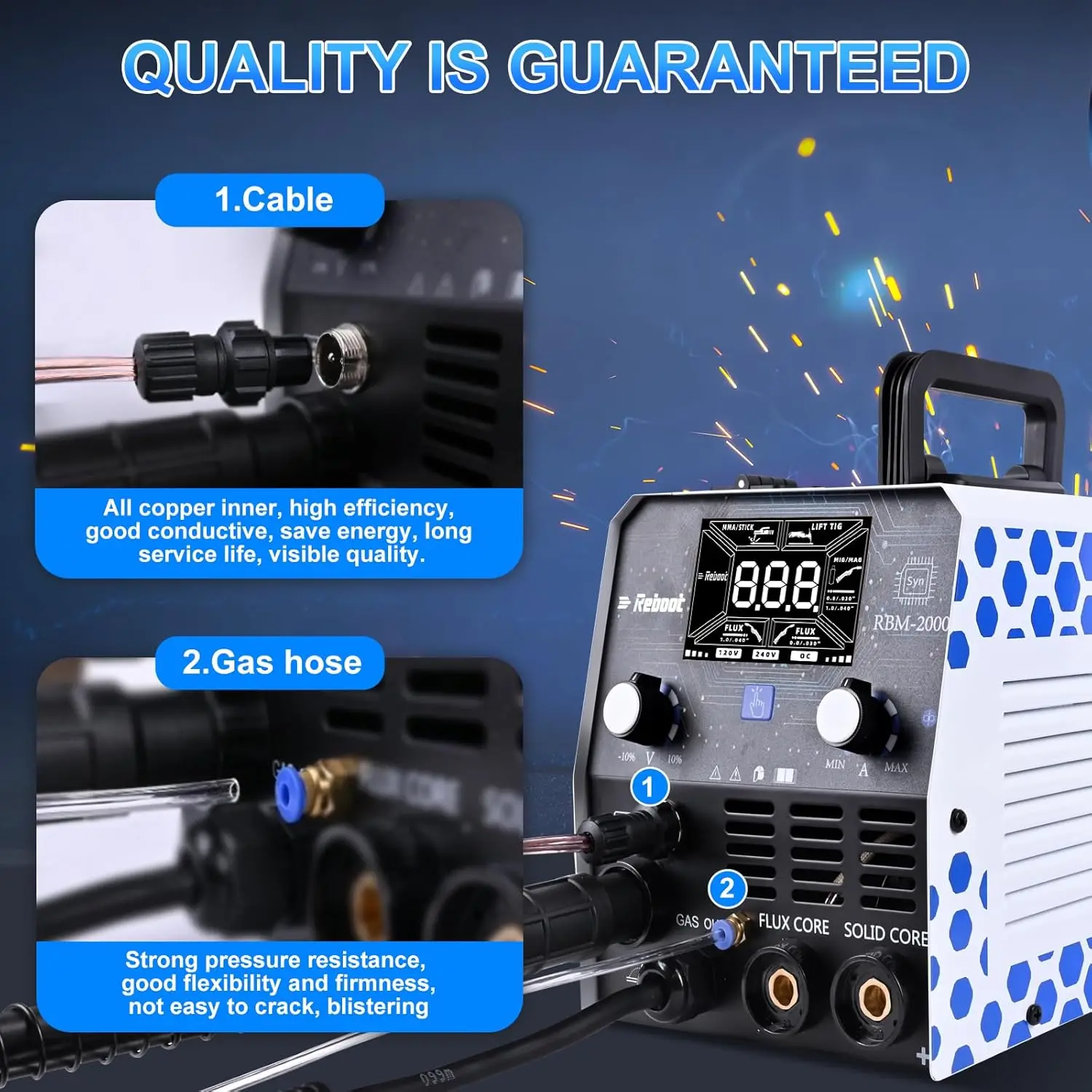 200Amp MIG Welder 120V 240V 5 in 1 Welding Machine, Multiprocess for Gasless Flux Core MIG Welder/Gas MIG/Lift TIG/Stick/Spot