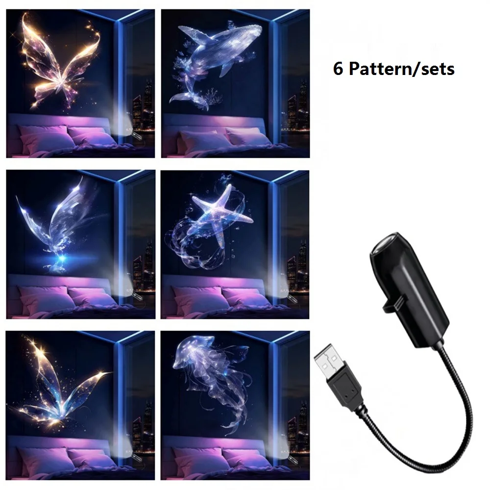 Lámpara de proyector LED USB portátil con proyector marino (balena, mariposa, medusa, estrella de mar) para regalo de luz nocturna de pared/techo