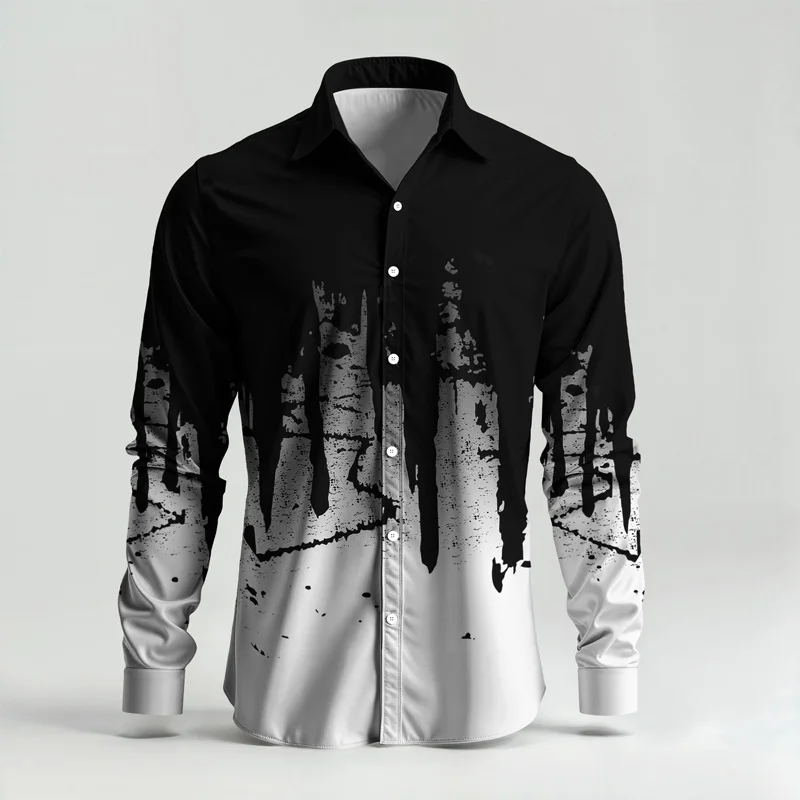 2025 New Arrival Men Shirt Set Geometry Print Summer Fashion Simple Two Piece Set Mens Gradient Lightweight Party Long Sleeves_voghion.com