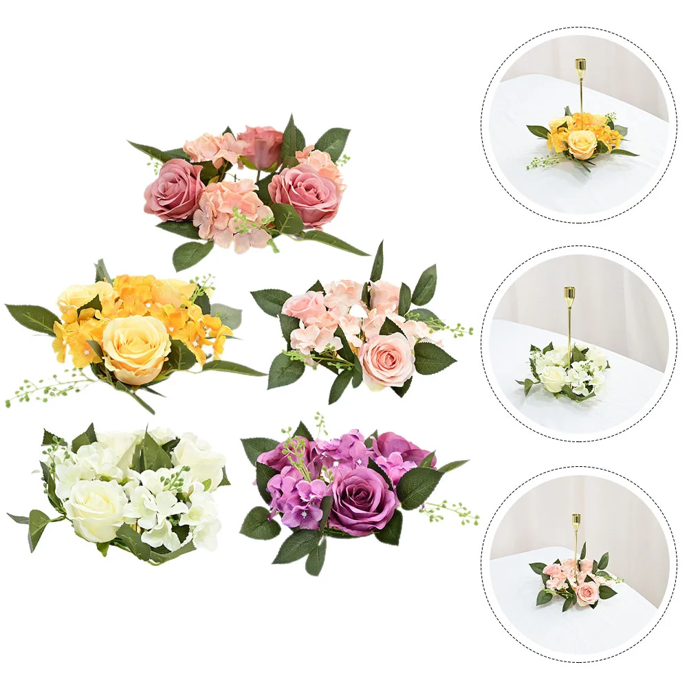 

5 Pcs Artificial Candlestick Garland Rings Wreaths Floral Holder Wedding Centerpiece Greenery Decor Winter Party