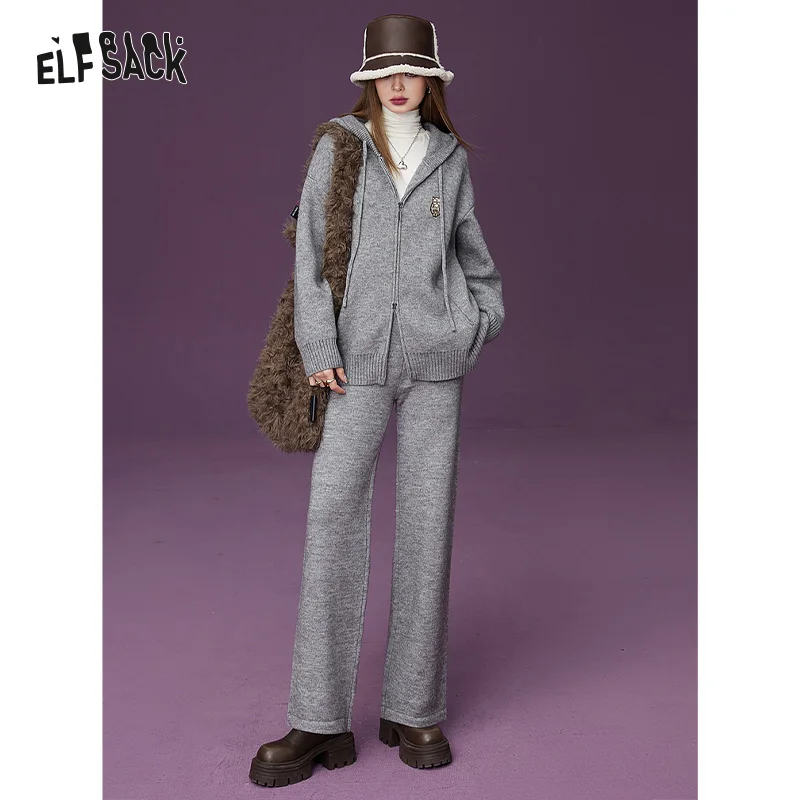 

ELFSACK Trouser Suits Knitwears Woman 2023 Autumn/Winter Loose Long Sleeve Casual Outwears