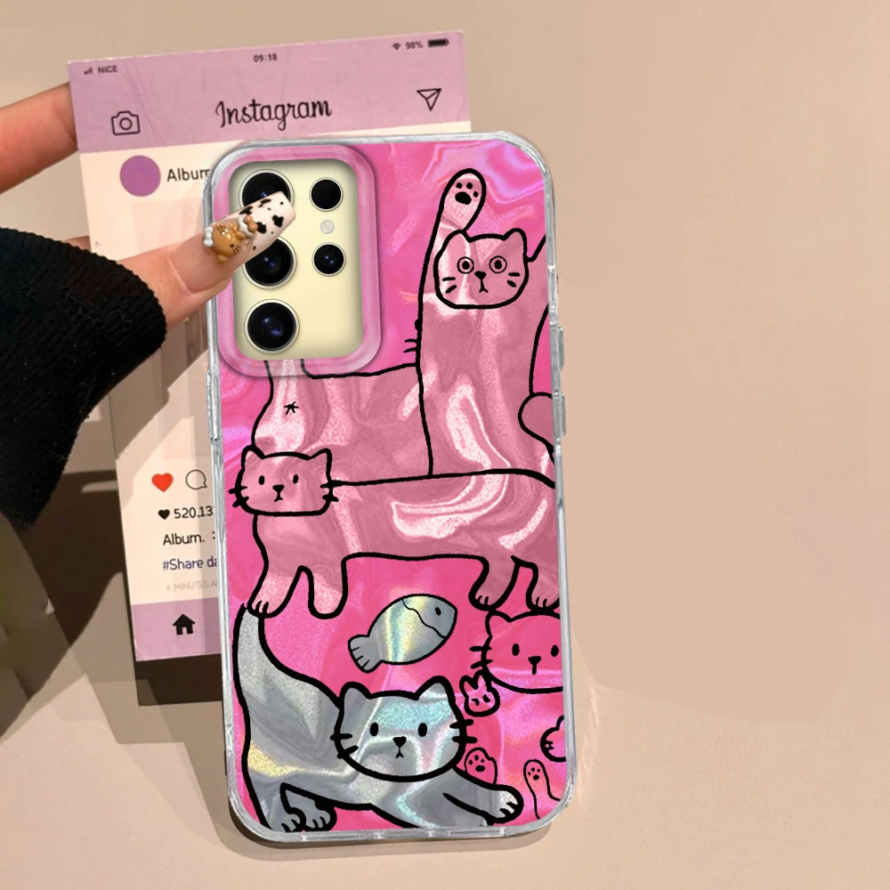 Purple Line Cat Fish Water Texture Phone Case - Stylish Silicone TPU Cover