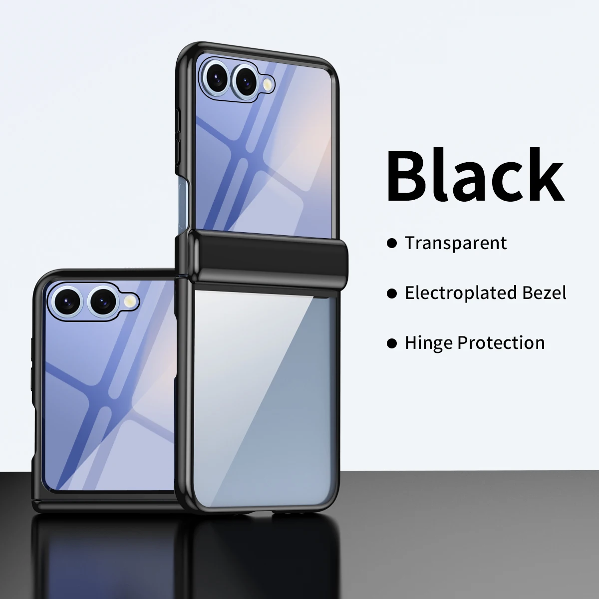 Premium High Clear Plating Shockproof Flip Phone Case with Hinged Glass Film Protection