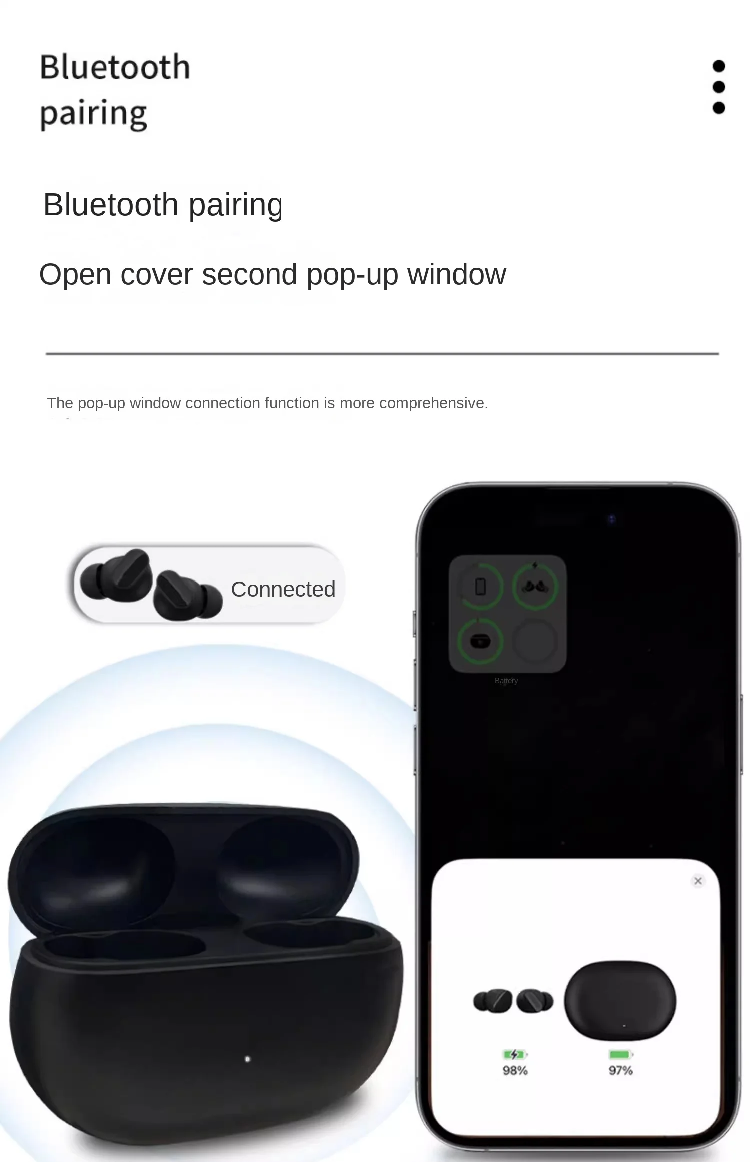 660mah Type-c سماعات أذن لاسلكية محمولة حقيبة حمل...