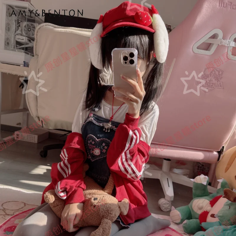 Original Sweet Girl Octagonal Hat Rabbit Ears Strawberry Red Newsboy Caps Cute Subculture Japanese Style Kawaii Beret Women