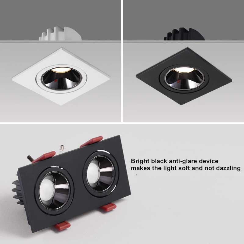 

2020 Square LED Recessed Downlight Dimmable Anti-Glare Ceiling Spotlight with Adjustable Angle AC 110V/220V 5W/ 7W/12W