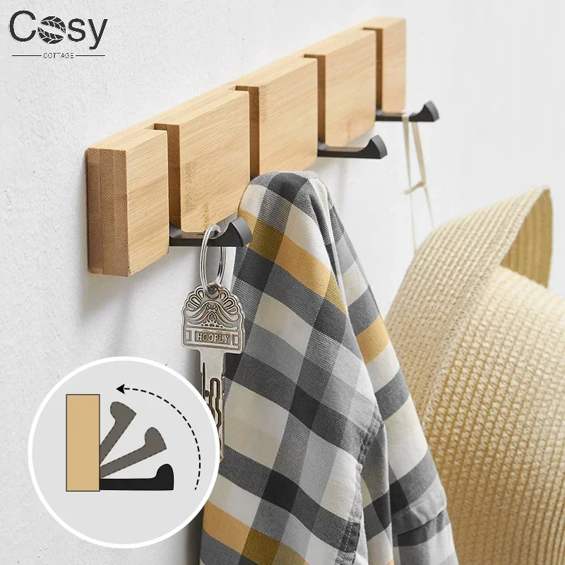 3/4/5 Hooks Wooden Invisible Hook for Clothes Hats Keys Aluminum Wall Mounted Door Key Storage Hanger Coat Towel Holder
