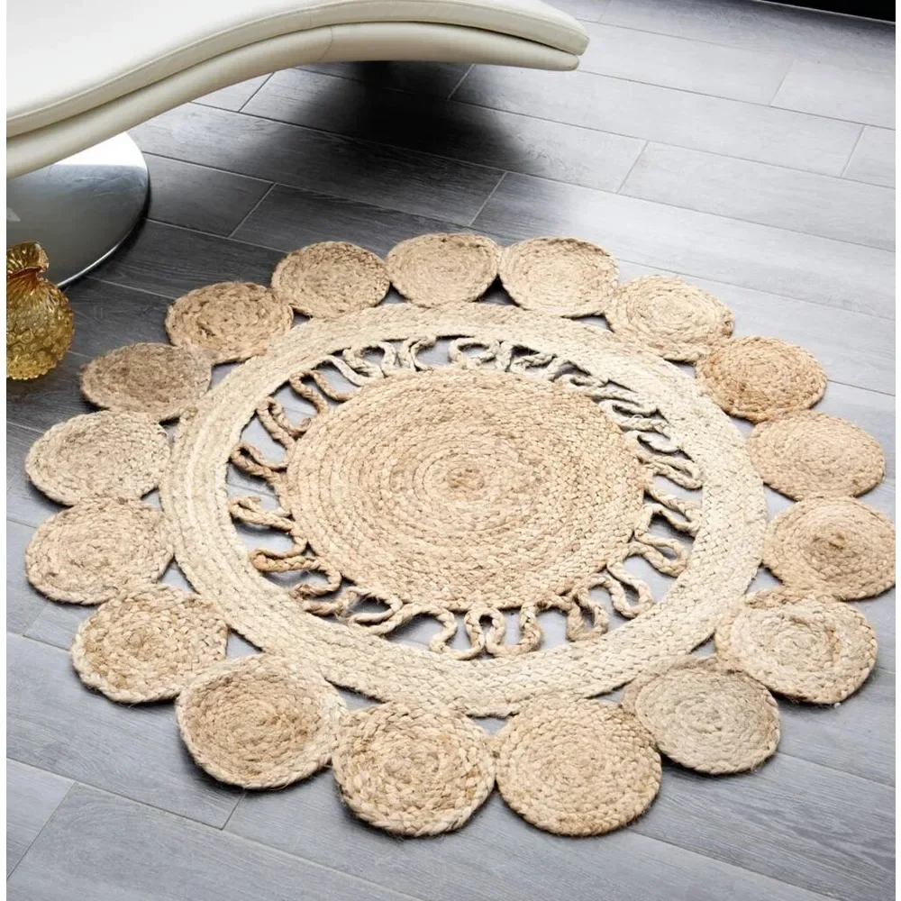 

Round Jute Rug 100% Natural Handmade Carpet for Living Room Farmhouse Hallway Floor Mat Braided Rustic Area Rug Bedroom Decor