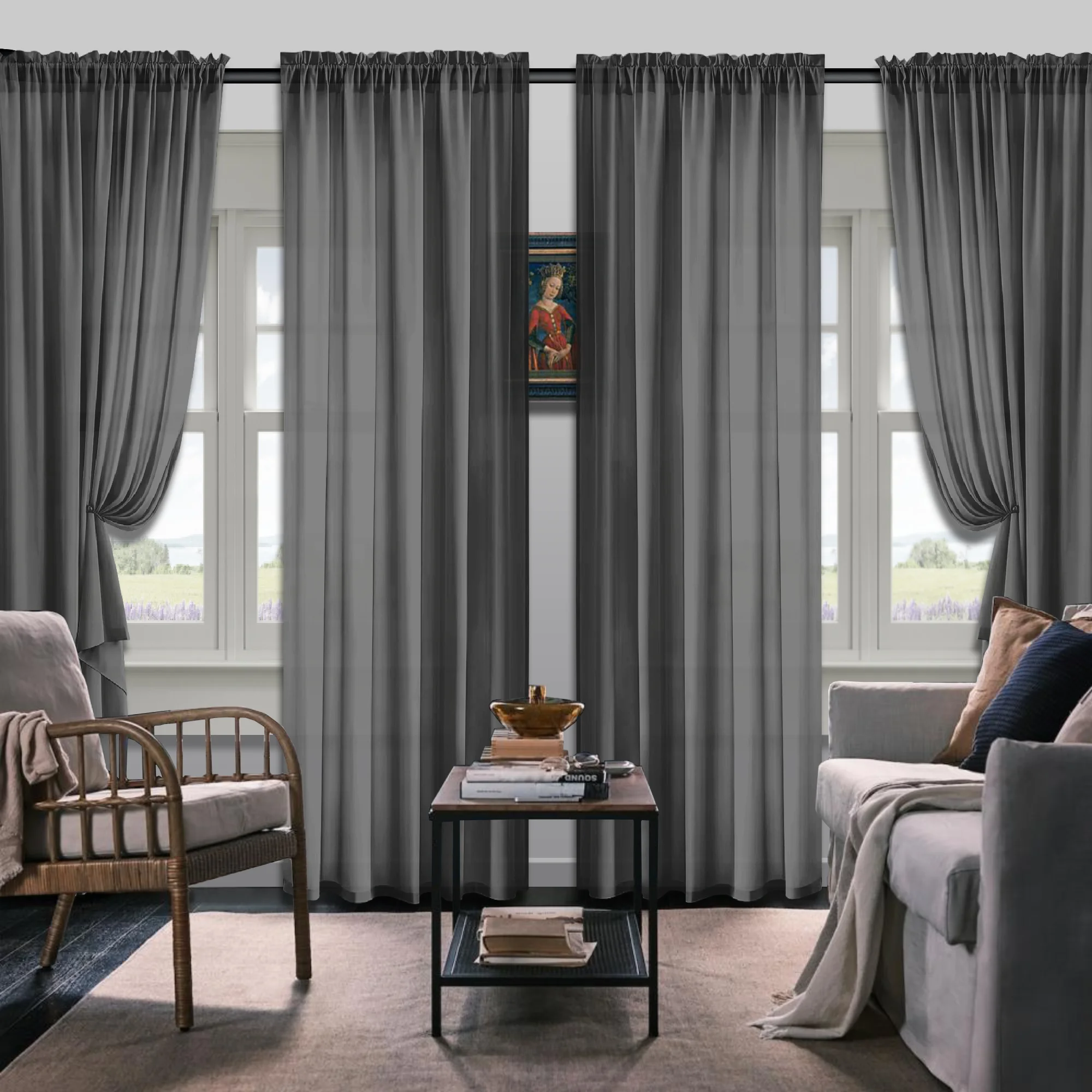 Set Of 4 Curtains, Solid Color Simple Rod Pocket Blackout Curtains, Suitable For Living Room, Office, Home, Bedroom Decoration 3