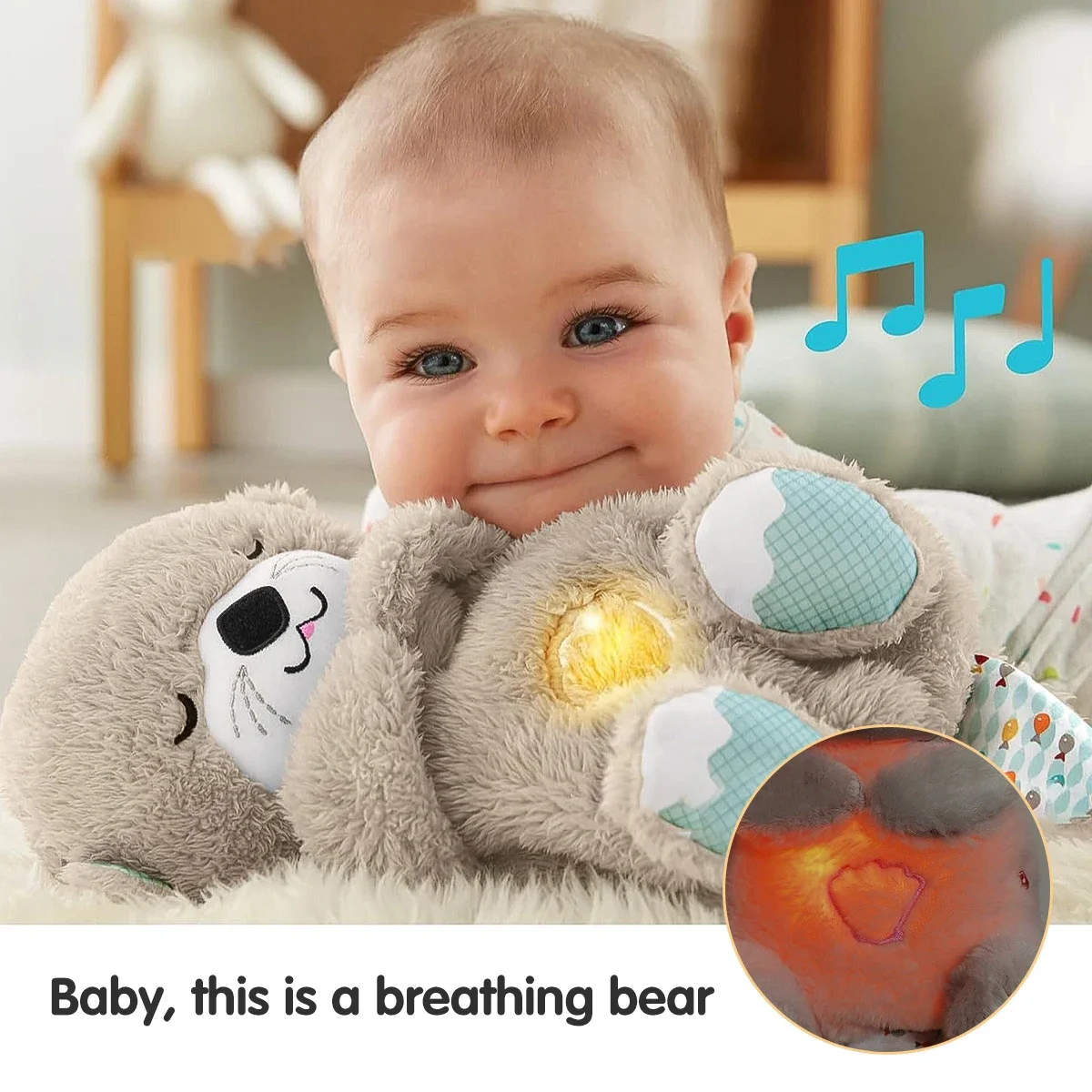 Baby Plush Doll Breathing Bear Newborn Soothing Sleep Playmate Otter Toy Kids Music Sleeping Companion Sound Light Doll Toy Gift 3