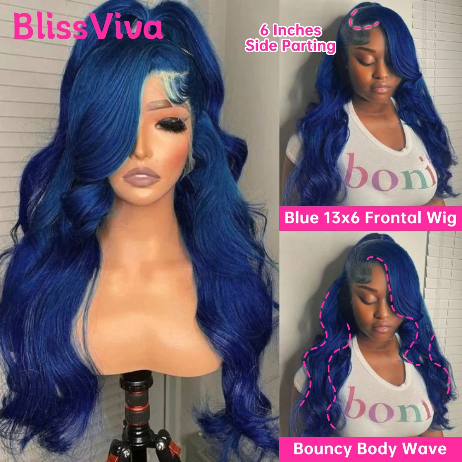 13x4 13x6 360 Navy Blue Colored Human Hair Wigs Remy 30 40 Inch Lace Front Human Hair Wig Body Wave Dark Blue Lace Frontal Wigs