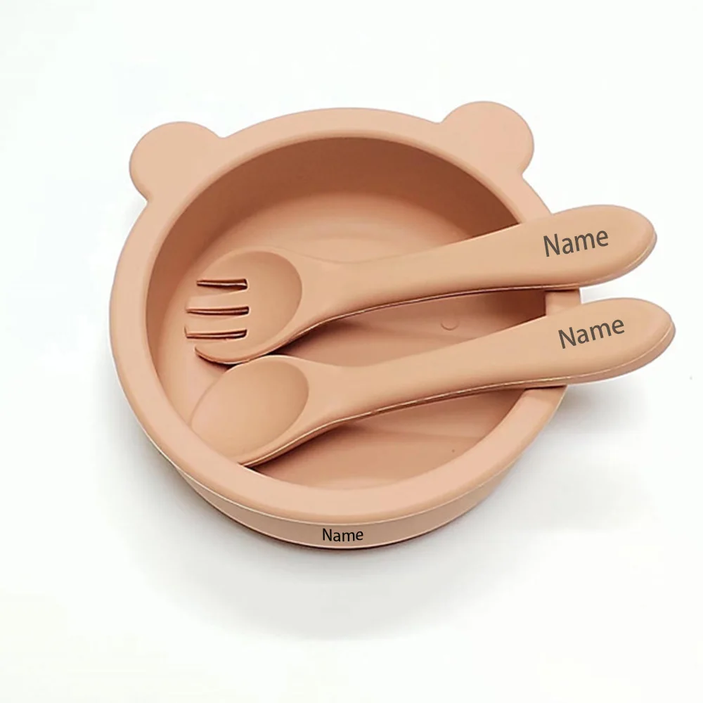 3-Piece Children's Tableware Set with Free Name Printing on Kids' Bowl. Personalized silicone tableware—a unique gift for babies