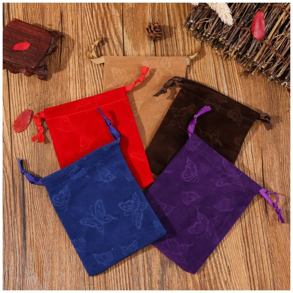 

5 шт., бархатные мешки для ювелирных изделий с принтом бабочки