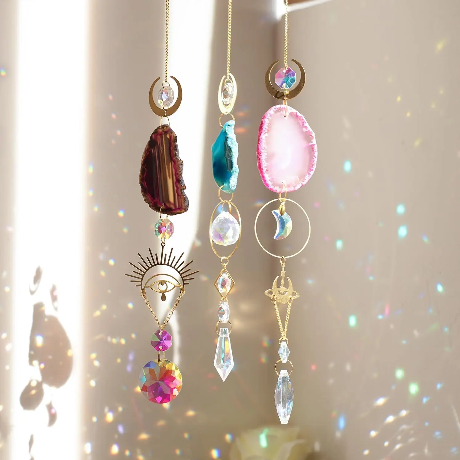 1 Pc Agate Raw Stone Sun Catcher Outdoor Garden Lighting Crystal Prism Ball Pendant Home Decoration Crafts