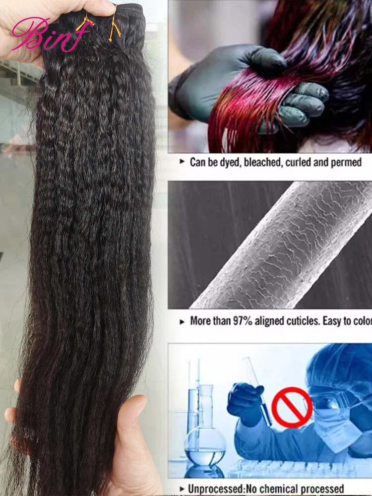 Human Hair Bundles 8-40" Long Kinky Straight Curly Yaki Straight 1/3/4 Bundles 100% Virgin 40 Inches