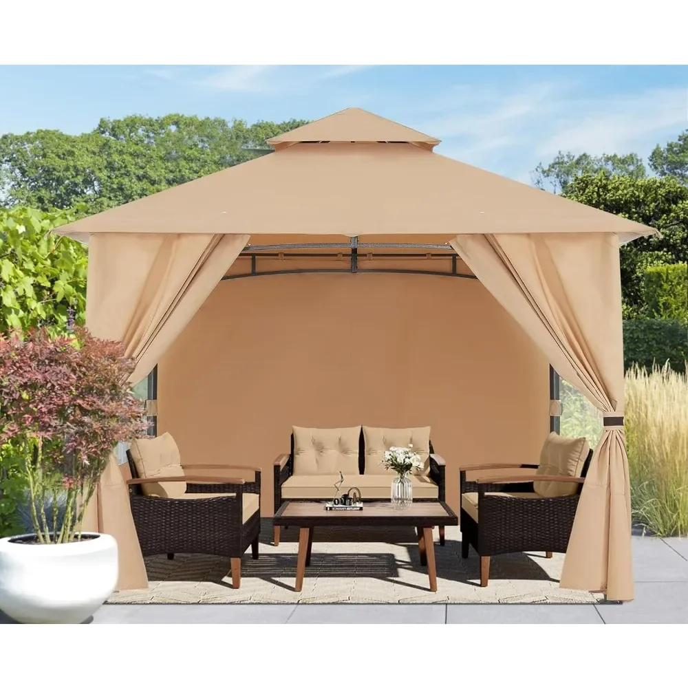 

8x8 Gazebo, Patio Screened Gazebos with Curtains and Windows for Deck, Lawn and Backyard, Patio Gazebo